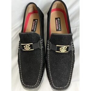 Rocawear Dwight Classic Linen Slip-On Loafers Black Men's 10.5 w. Gold tone logo